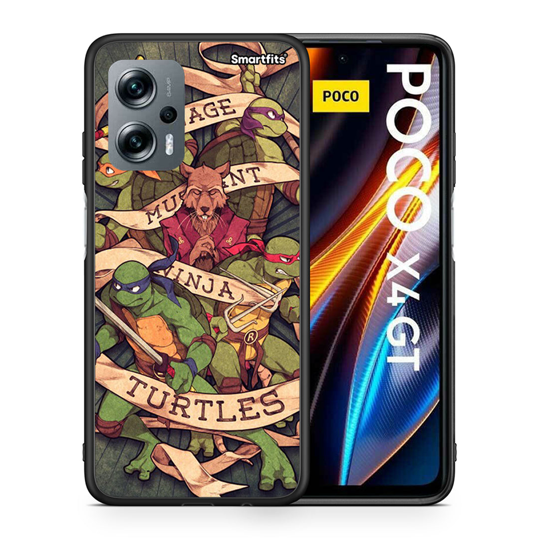 Θήκη Xiaomi Poco X4 GT Ninja Turtles από τη Smartfits με σχέδιο στο πίσω μέρος και μαύρο περίβλημα | Xiaomi Poco X4 GT Ninja Turtles case with colorful back and black bezels