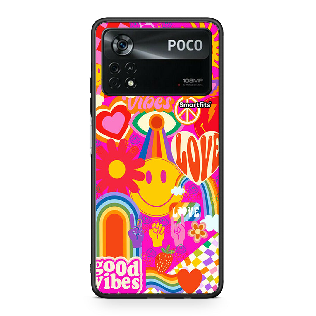 Xiaomi Poco X4 Pro 5G Hippie Love θήκη από τη Smartfits με σχέδιο στο πίσω μέρος και μαύρο περίβλημα | Smartphone case with colorful back and black bezels by Smartfits