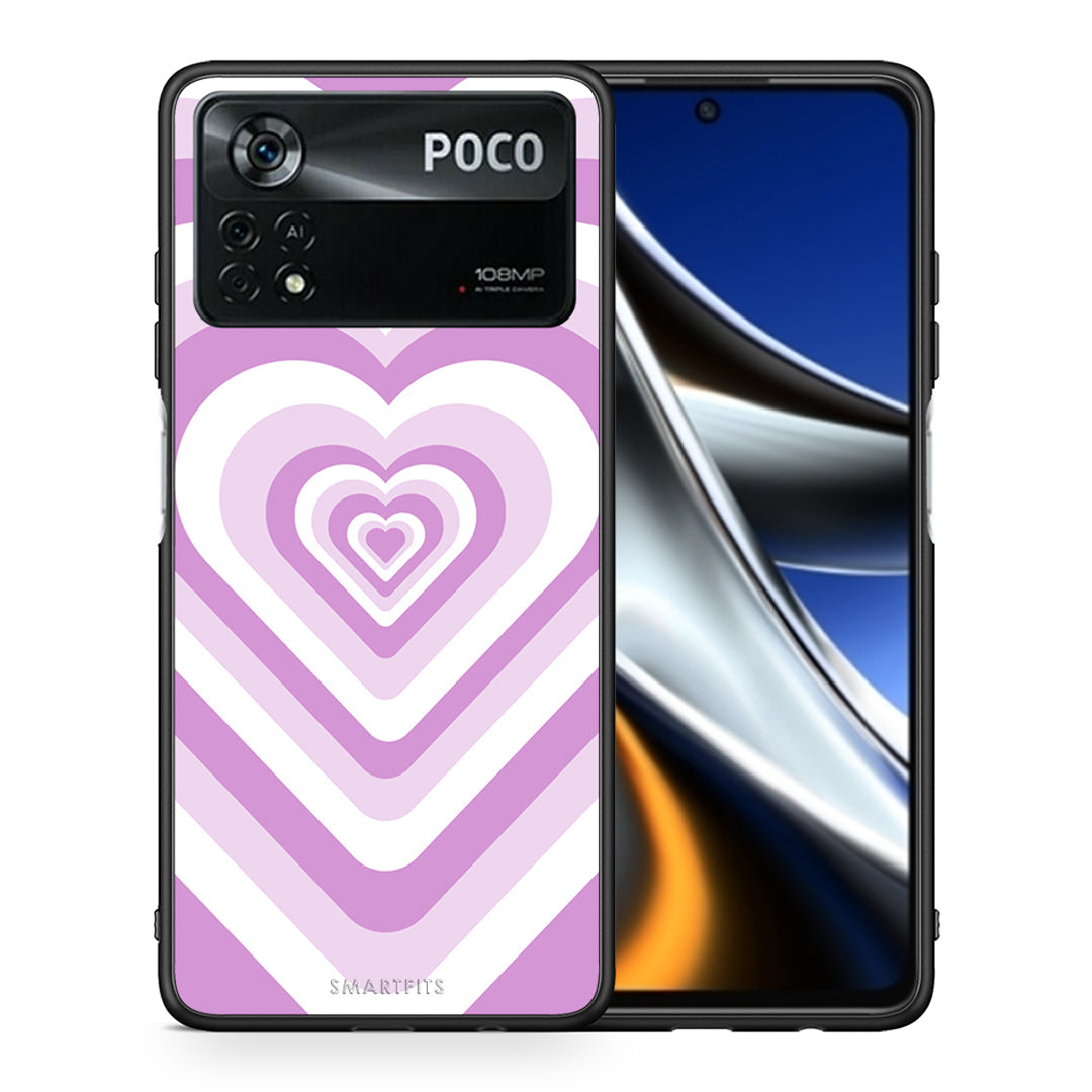 Θήκη Xiaomi Poco X4 Pro 5G Lilac Hearts από τη Smartfits με σχέδιο στο πίσω μέρος και μαύρο περίβλημα | Xiaomi Poco X4 Pro 5G Lilac Hearts case with colorful back and black bezels