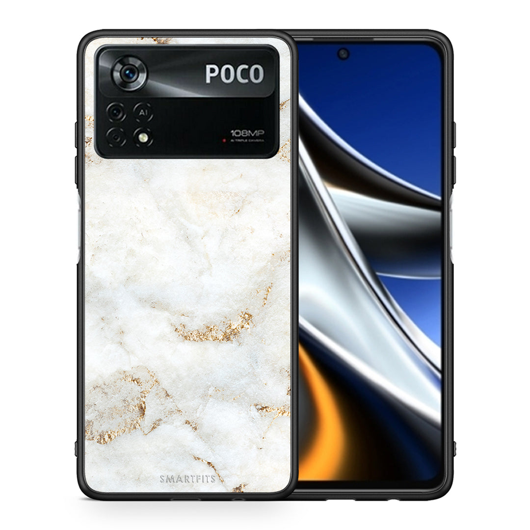 Θήκη Xiaomi Poco X4 Pro 5G White Gold Marble από τη Smartfits με σχέδιο στο πίσω μέρος και μαύρο περίβλημα | Xiaomi Poco X4 Pro 5G White Gold Marble case with colorful back and black bezels