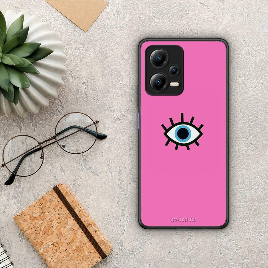 Θήκη Xiaomi Poco X5 5G Dual Blue Eye Pink από τη Smartfits με σχέδιο στο πίσω μέρος και μαύρο περίβλημα | Xiaomi Poco X5 5G Dual Blue Eye Pink Case with Colorful Back and Black Bezels