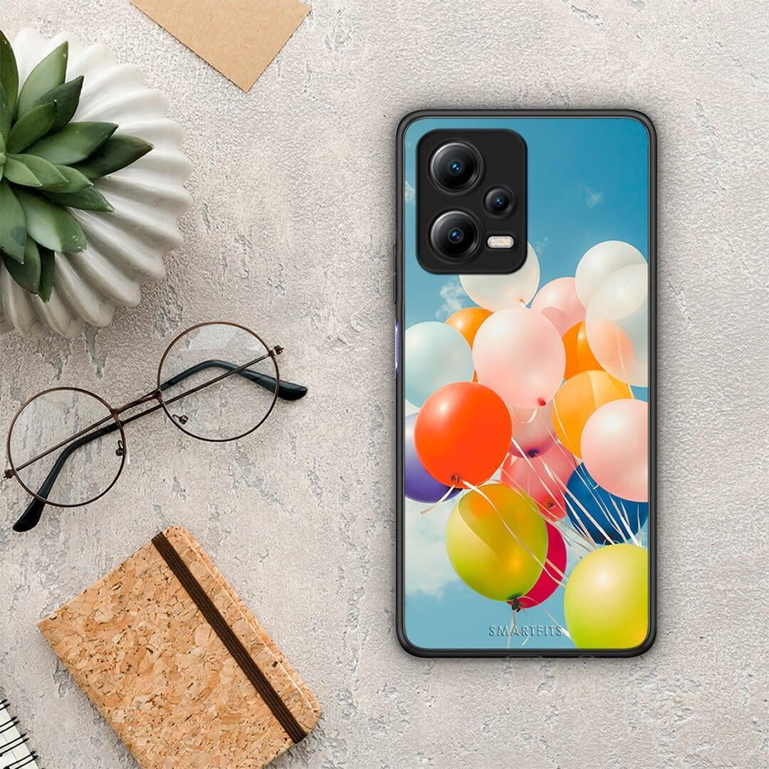 Θήκη Xiaomi Poco X5 5G Dual Colorful Balloons από τη Smartfits με σχέδιο στο πίσω μέρος και μαύρο περίβλημα | Xiaomi Poco X5 5G Dual Colorful Balloons Case with Colorful Back and Black Bezels
