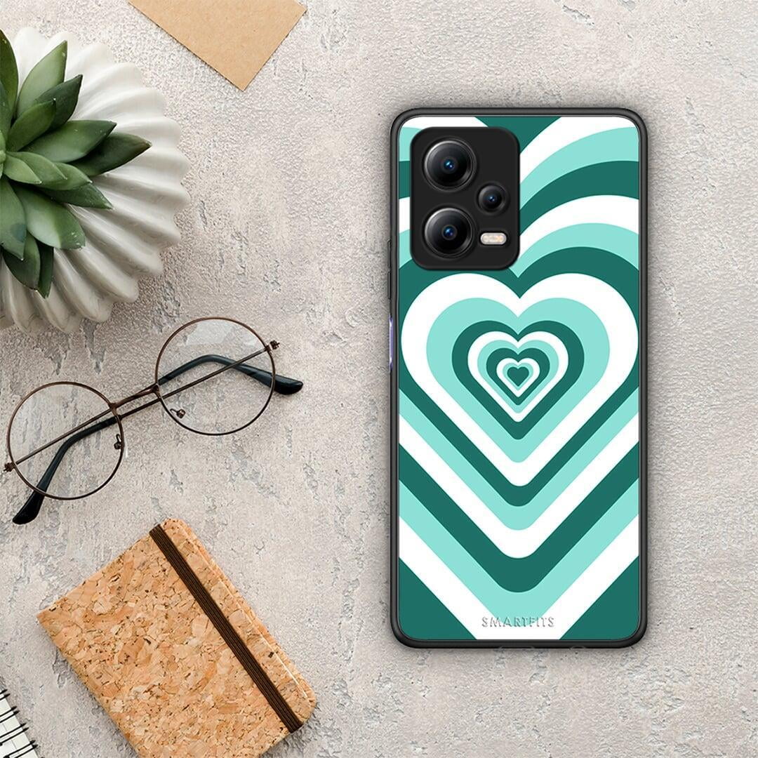 Θήκη Xiaomi Poco X5 5G Dual Green Hearts από τη Smartfits με σχέδιο στο πίσω μέρος και μαύρο περίβλημα | Xiaomi Poco X5 5G Dual Green Hearts Case with Colorful Back and Black Bezels