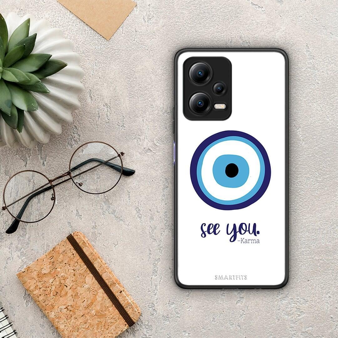 Θήκη Xiaomi Poco X5 5G Dual Karma Says από τη Smartfits με σχέδιο στο πίσω μέρος και μαύρο περίβλημα | Xiaomi Poco X5 5G Dual Karma Says Case with Colorful Back and Black Bezels