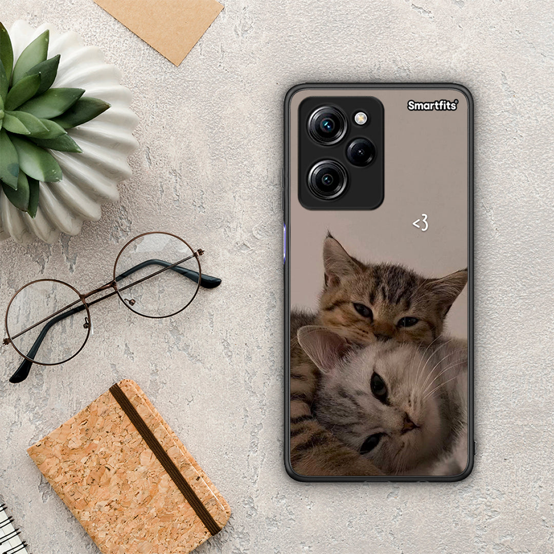 Θήκη Xiaomi Poco X5 Pro 5G Dual Cats In Love από τη Smartfits με σχέδιο στο πίσω μέρος και μαύρο περίβλημα | Xiaomi Poco X5 Pro 5G Dual Cats In Love Case with Colorful Back and Black Bezels