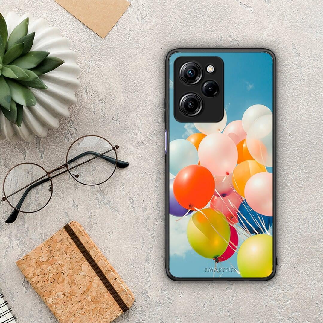 Θήκη Xiaomi Poco X5 Pro 5G Dual Colorful Balloons από τη Smartfits με σχέδιο στο πίσω μέρος και μαύρο περίβλημα | Xiaomi Poco X5 Pro 5G Dual Colorful Balloons Case with Colorful Back and Black Bezels
