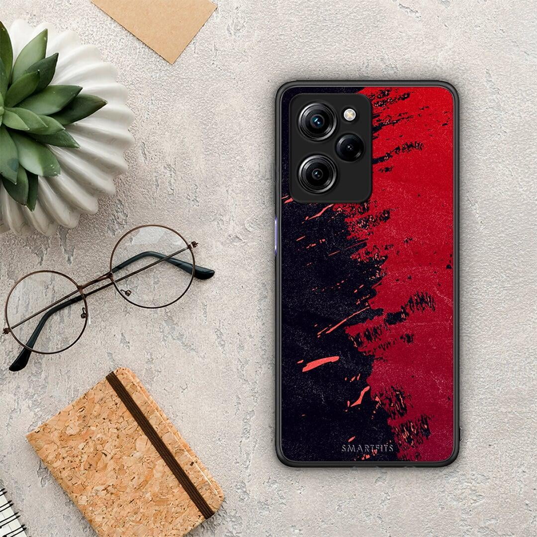 Θήκη Xiaomi Poco X5 Pro 5G Dual Red Paint από τη Smartfits με σχέδιο στο πίσω μέρος και μαύρο περίβλημα | Xiaomi Poco X5 Pro 5G Dual Red Paint Case with Colorful Back and Black Bezels
