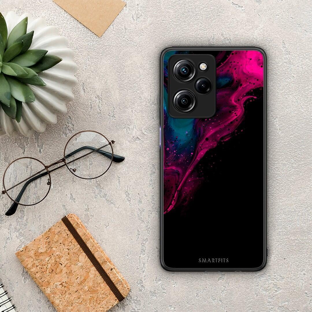 Θήκη Xiaomi Poco X5 Pro 5G Dual Watercolor Pink Black από τη Smartfits με σχέδιο στο πίσω μέρος και μαύρο περίβλημα | Xiaomi Poco X5 Pro 5G Dual Watercolor Pink Black Case with Colorful Back and Black Bezels