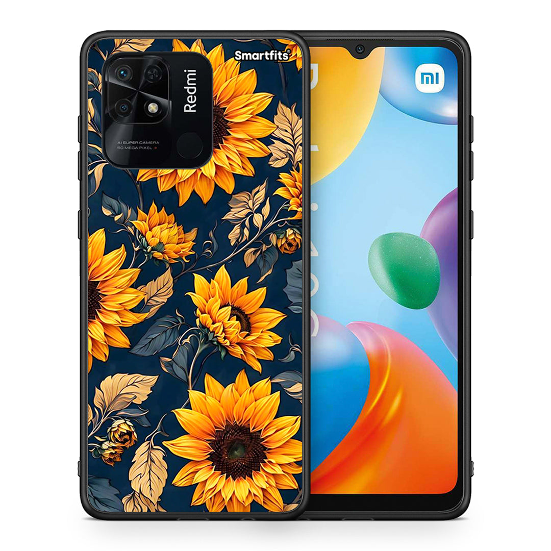 Θήκη Xiaomi Redmi 10C Autumn Sunflowers από τη Smartfits με σχέδιο στο πίσω μέρος και μαύρο περίβλημα | Xiaomi Redmi 10C Autumn Sunflowers case with colorful back and black bezels