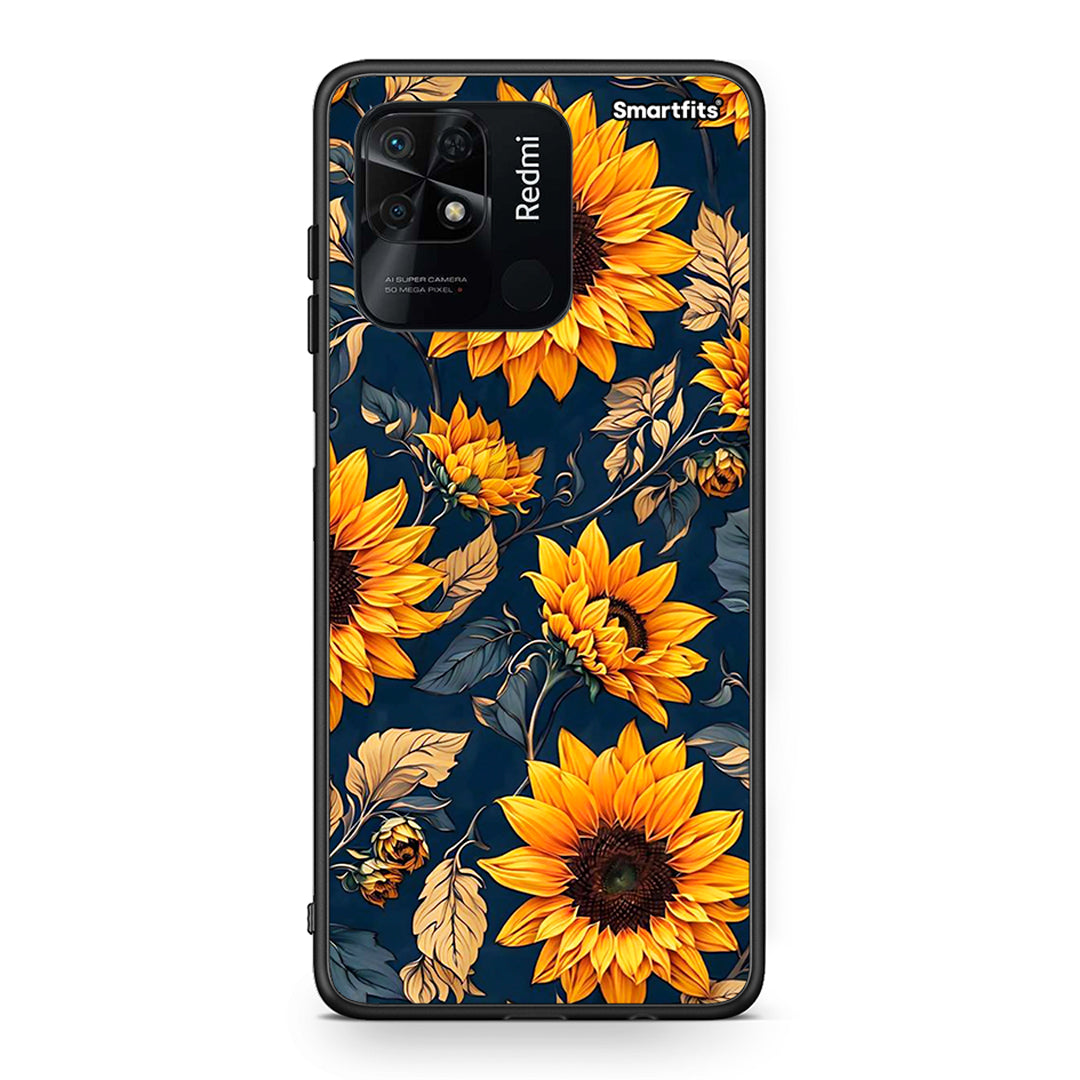 Xiaomi Redmi 10C Autumn Sunflowers Θήκη από τη Smartfits με σχέδιο στο πίσω μέρος και μαύρο περίβλημα | Smartphone case with colorful back and black bezels by Smartfits
