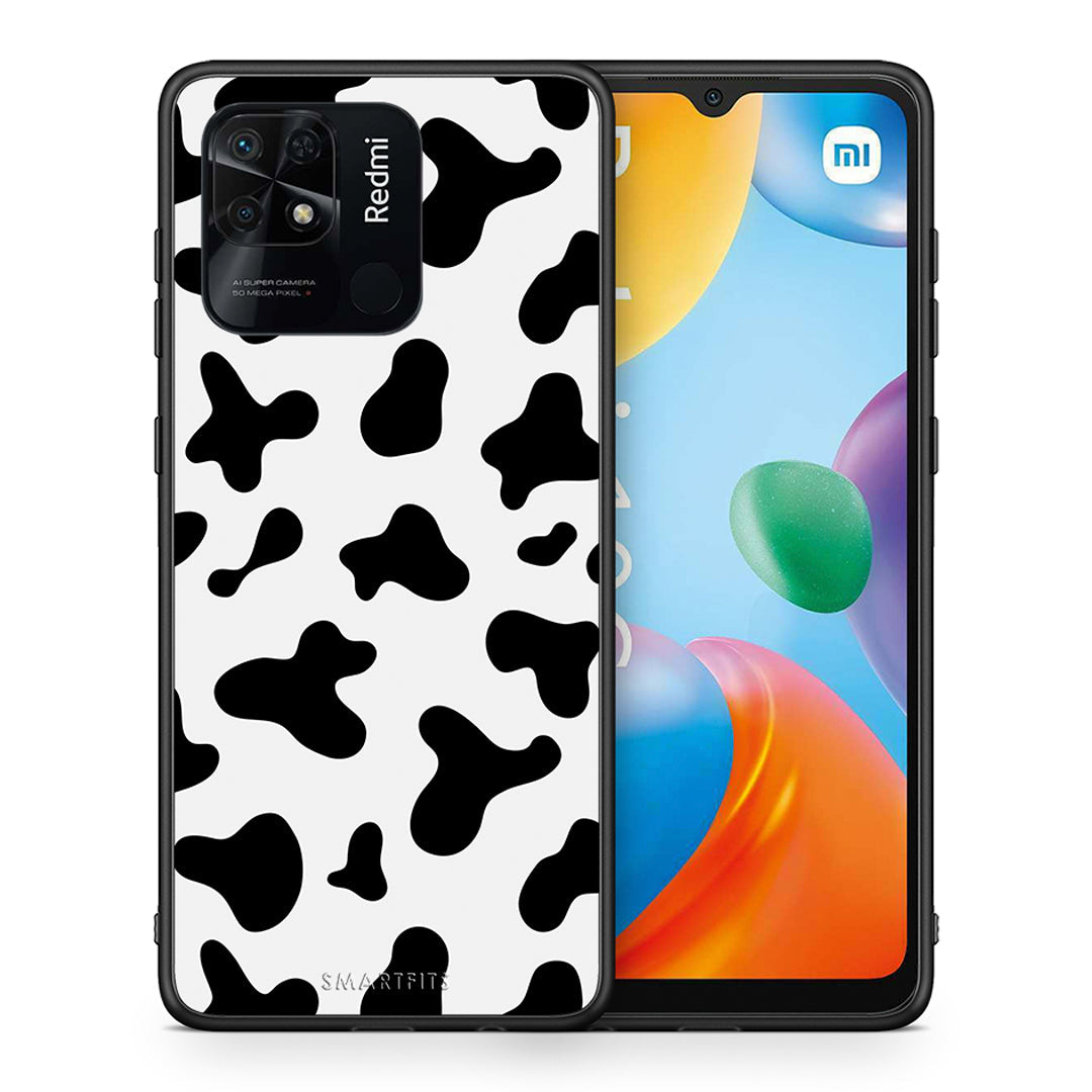 Θήκη Xiaomi Redmi 10C Cow Print από τη Smartfits με σχέδιο στο πίσω μέρος και μαύρο περίβλημα | Xiaomi Redmi 10C Cow Print case with colorful back and black bezels