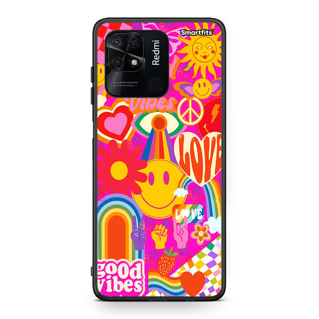 Xiaomi Redmi 10C Hippie Love θήκη από τη Smartfits με σχέδιο στο πίσω μέρος και μαύρο περίβλημα | Smartphone case with colorful back and black bezels by Smartfits