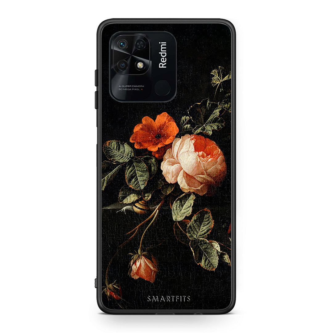 Xiaomi Redmi 10C Vintage Roses θήκη από τη Smartfits με σχέδιο στο πίσω μέρος και μαύρο περίβλημα | Smartphone case with colorful back and black bezels by Smartfits