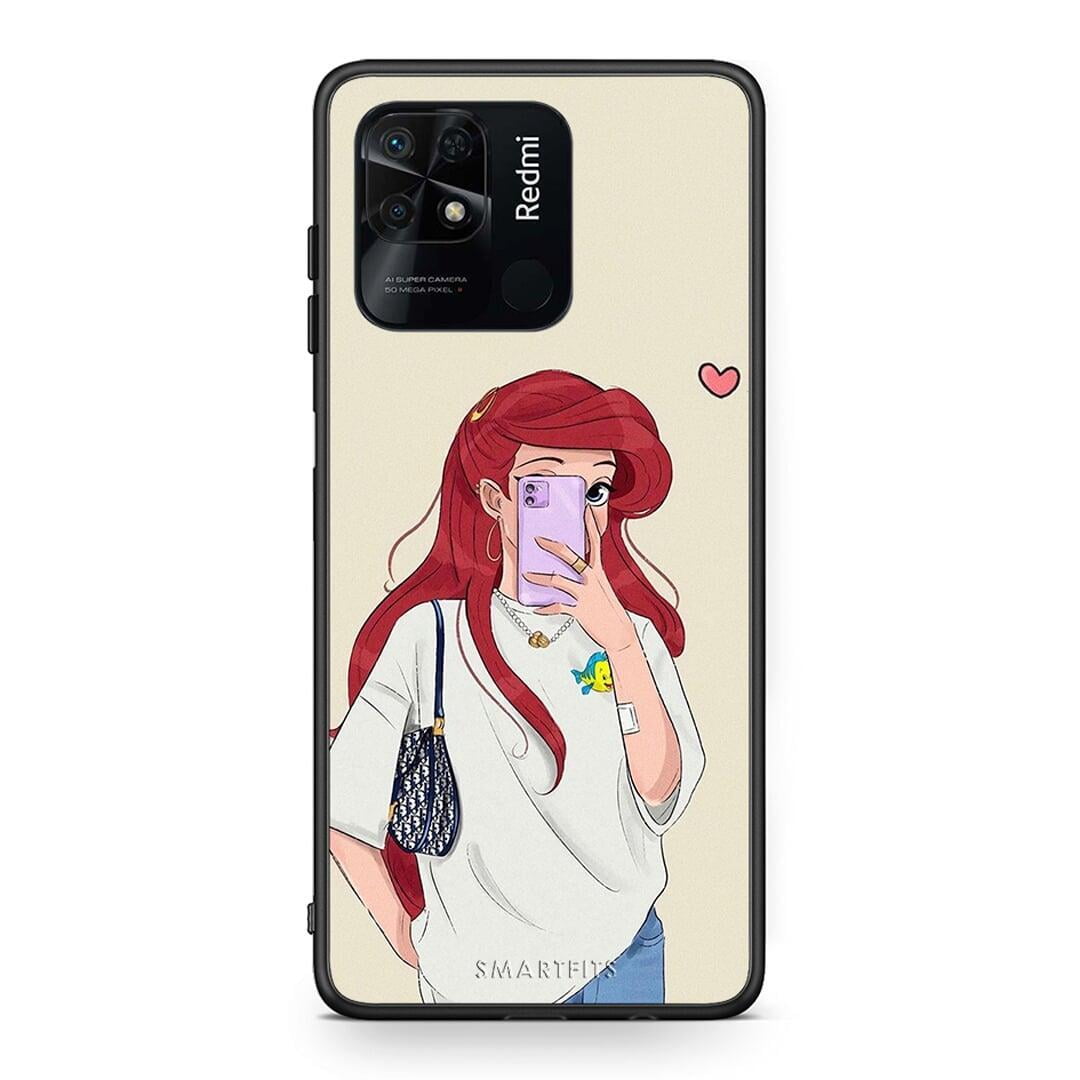 Xiaomi Redmi 10C Walking Mermaid Θήκη από τη Smartfits με σχέδιο στο πίσω μέρος και μαύρο περίβλημα | Smartphone case with colorful back and black bezels by Smartfits
