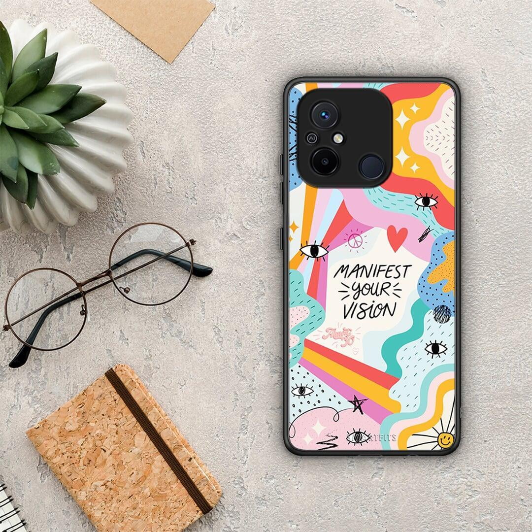 Θήκη Xiaomi Redmi 12C Manifest Your Vision από τη Smartfits με σχέδιο στο πίσω μέρος και μαύρο περίβλημα | Xiaomi Redmi 12C Manifest Your Vision Case with Colorful Back and Black Bezels