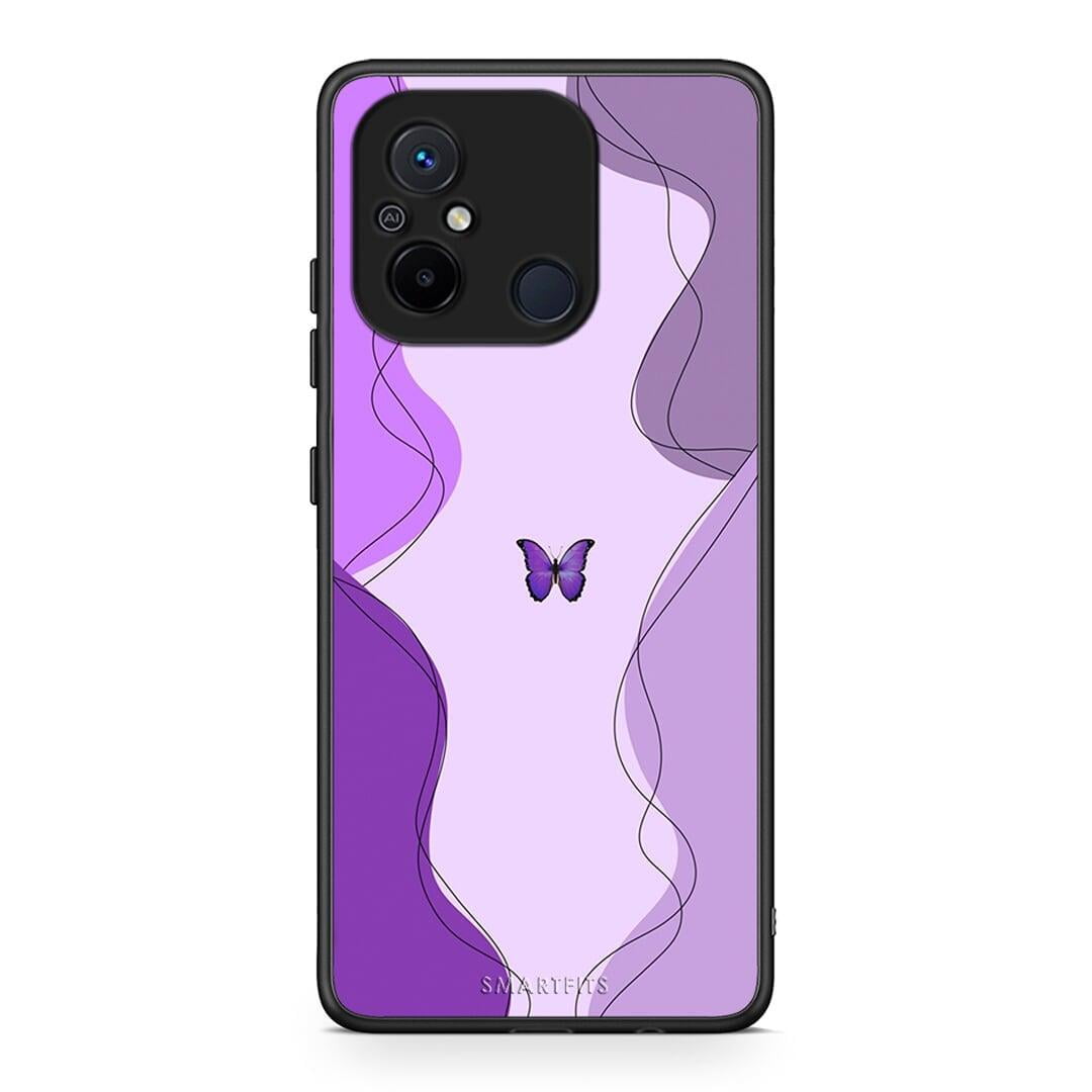Θήκη Xiaomi Redmi 12C Purple Mariposa από τη Smartfits με σχέδιο στο πίσω μέρος και μαύρο περίβλημα | Xiaomi Redmi 12C Purple Mariposa Case with Colorful Back and Black Bezels