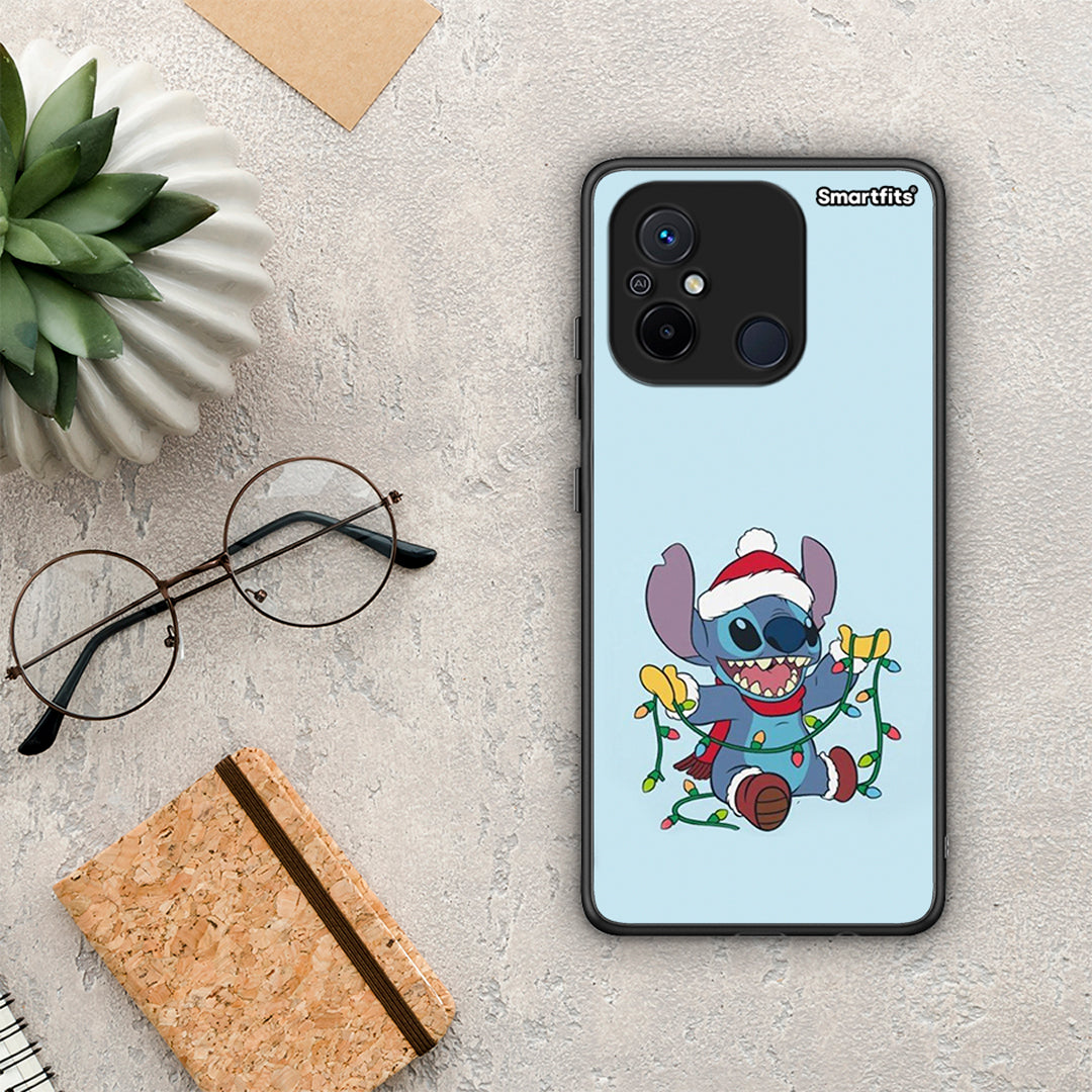 Θήκη Xiaomi Redmi 12C Santa Stich από τη Smartfits με σχέδιο στο πίσω μέρος και μαύρο περίβλημα | Xiaomi Redmi 12C Santa Stich Case with Colorful Back and Black Bezels