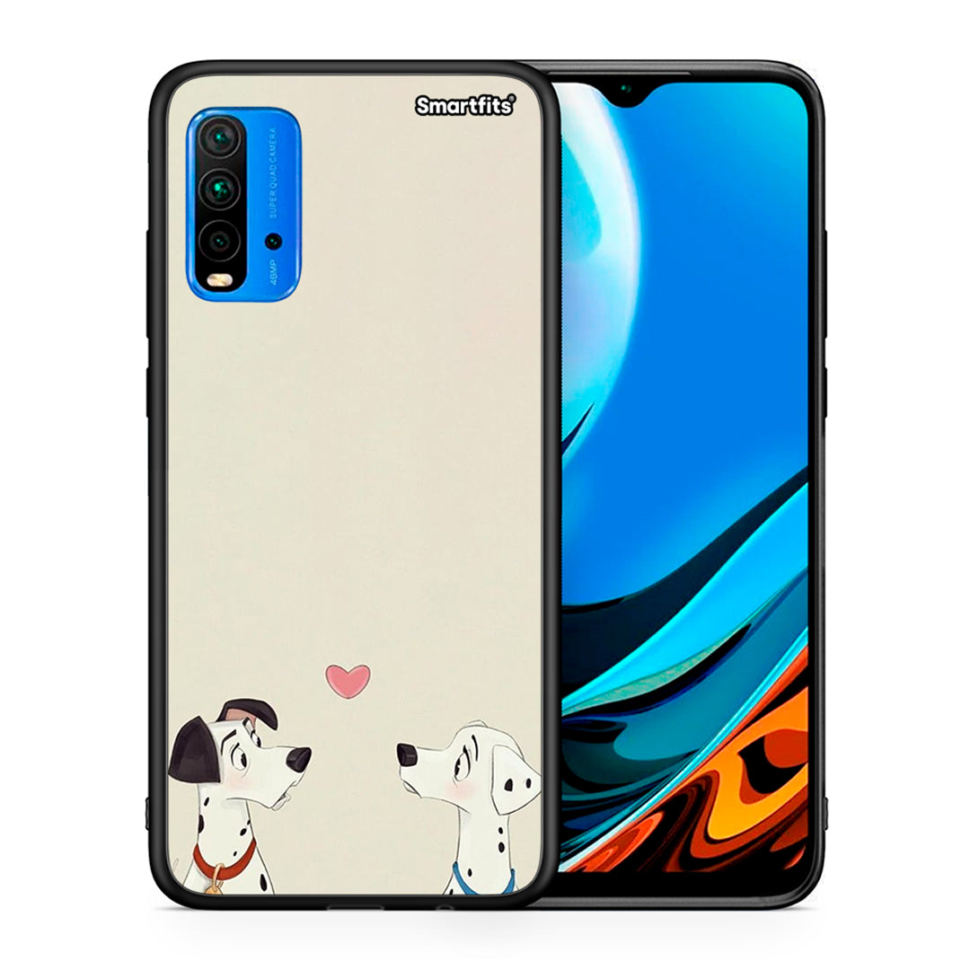 Θήκη Xiaomi Redmi 9T Dalmatians Love από τη Smartfits με σχέδιο στο πίσω μέρος και μαύρο περίβλημα | Xiaomi Redmi 9T Dalmatians Love case with colorful back and black bezels