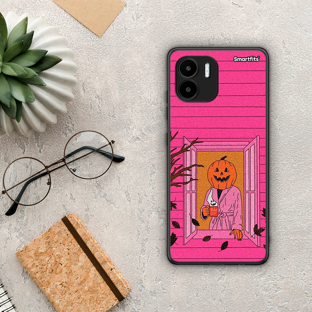 Θήκη Xiaomi Redmi A1 / A2 Halloween Pumpkin Lady από τη Smartfits με σχέδιο στο πίσω μέρος και μαύρο περίβλημα | Xiaomi Redmi A1 / A2 Halloween Pumpkin Lady Case with Colorful Back and Black Bezels