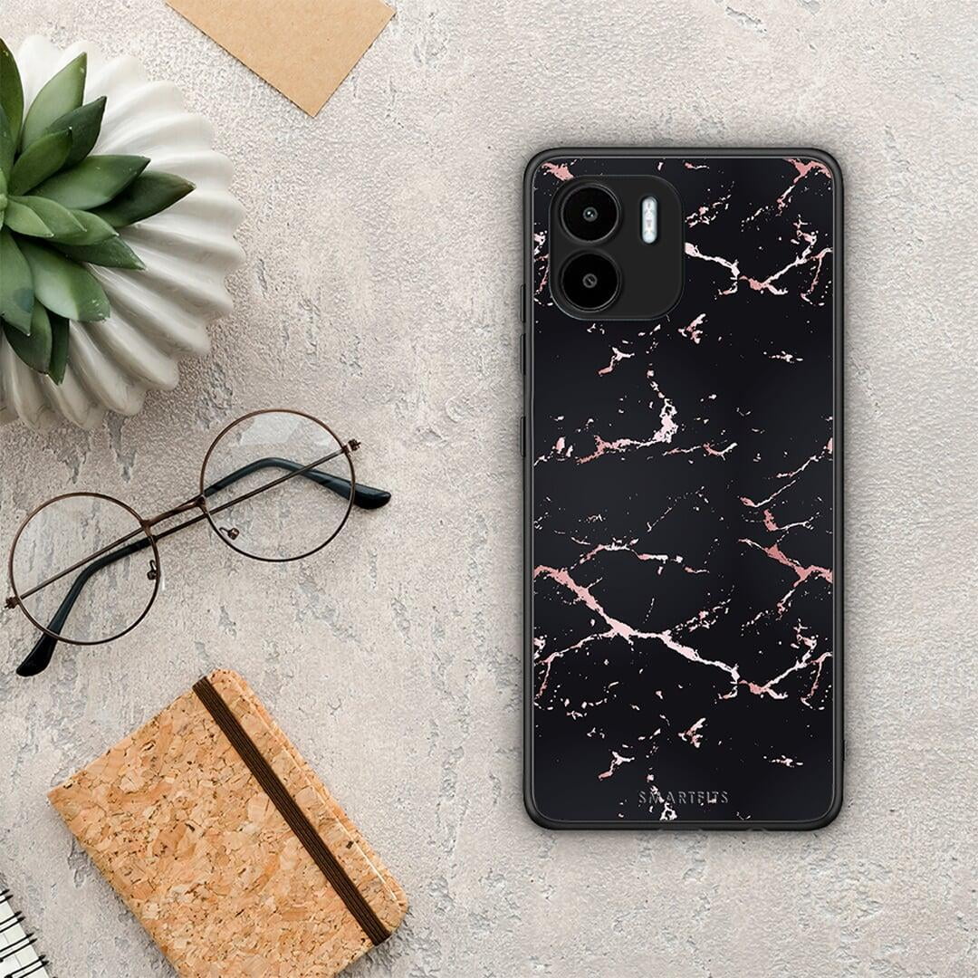 Θήκη Xiaomi Redmi A1 / A2 Marble Black Rosegold από τη Smartfits με σχέδιο στο πίσω μέρος και μαύρο περίβλημα | Xiaomi Redmi A1 / A2 Marble Black Rosegold Case with Colorful Back and Black Bezels