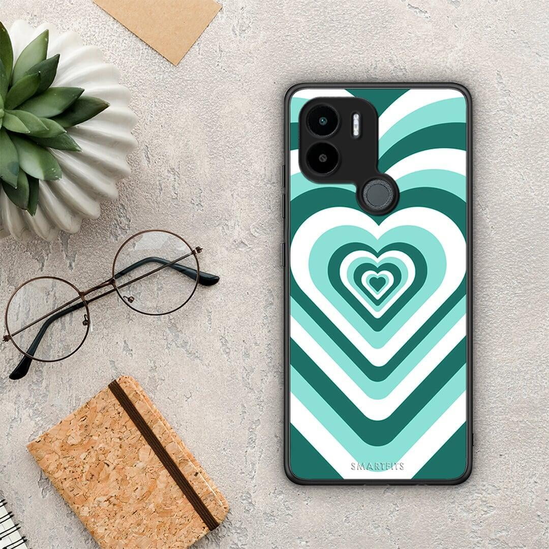 Θήκη Xiaomi Redmi A1+ / A2+ Green Hearts από τη Smartfits με σχέδιο στο πίσω μέρος και μαύρο περίβλημα | Xiaomi Redmi A1+ / A2+ Green Hearts Case with Colorful Back and Black Bezels