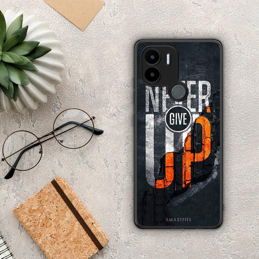 Θήκη Xiaomi Redmi A1+ / A2+ Never Give Up από τη Smartfits με σχέδιο στο πίσω μέρος και μαύρο περίβλημα | Xiaomi Redmi A1+ / A2+ Never Give Up Case with Colorful Back and Black Bezels