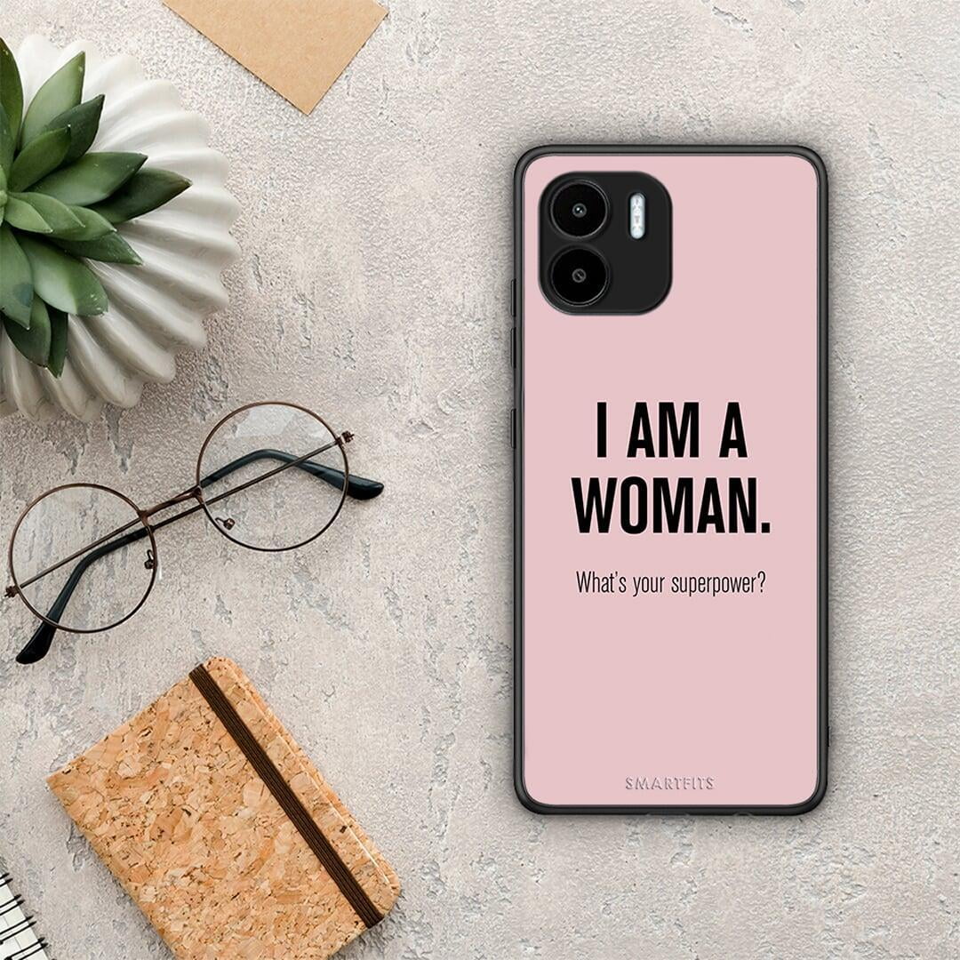 Θήκη Xiaomi Redmi A1 / A2 Superpower Woman από τη Smartfits με σχέδιο στο πίσω μέρος και μαύρο περίβλημα | Xiaomi Redmi A1 / A2 Superpower Woman Case with Colorful Back and Black Bezels
