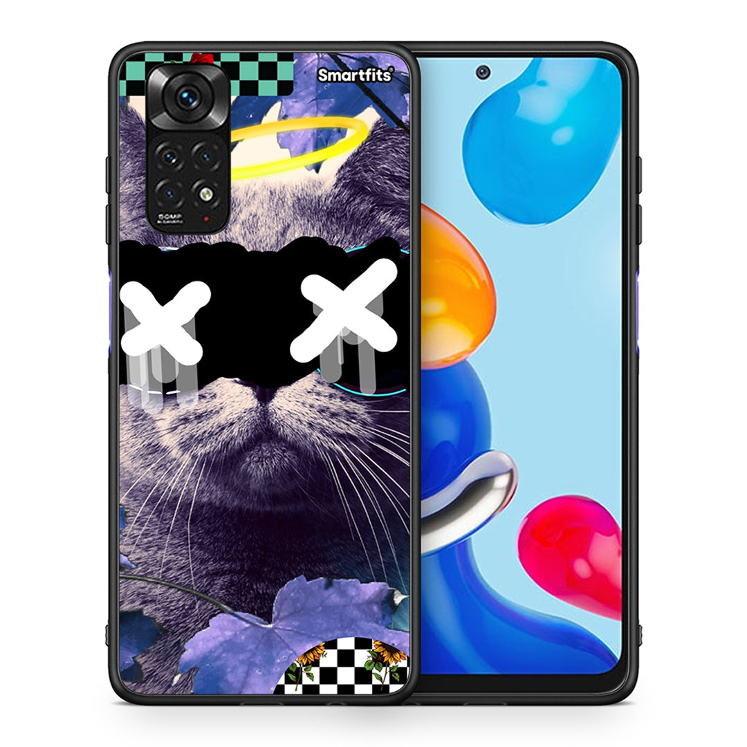 Θήκη Xiaomi Redmi Note 11 Cat Collage από τη Smartfits με σχέδιο στο πίσω μέρος και μαύρο περίβλημα | Xiaomi Redmi Note 11 Cat Collage case with colorful back and black bezels