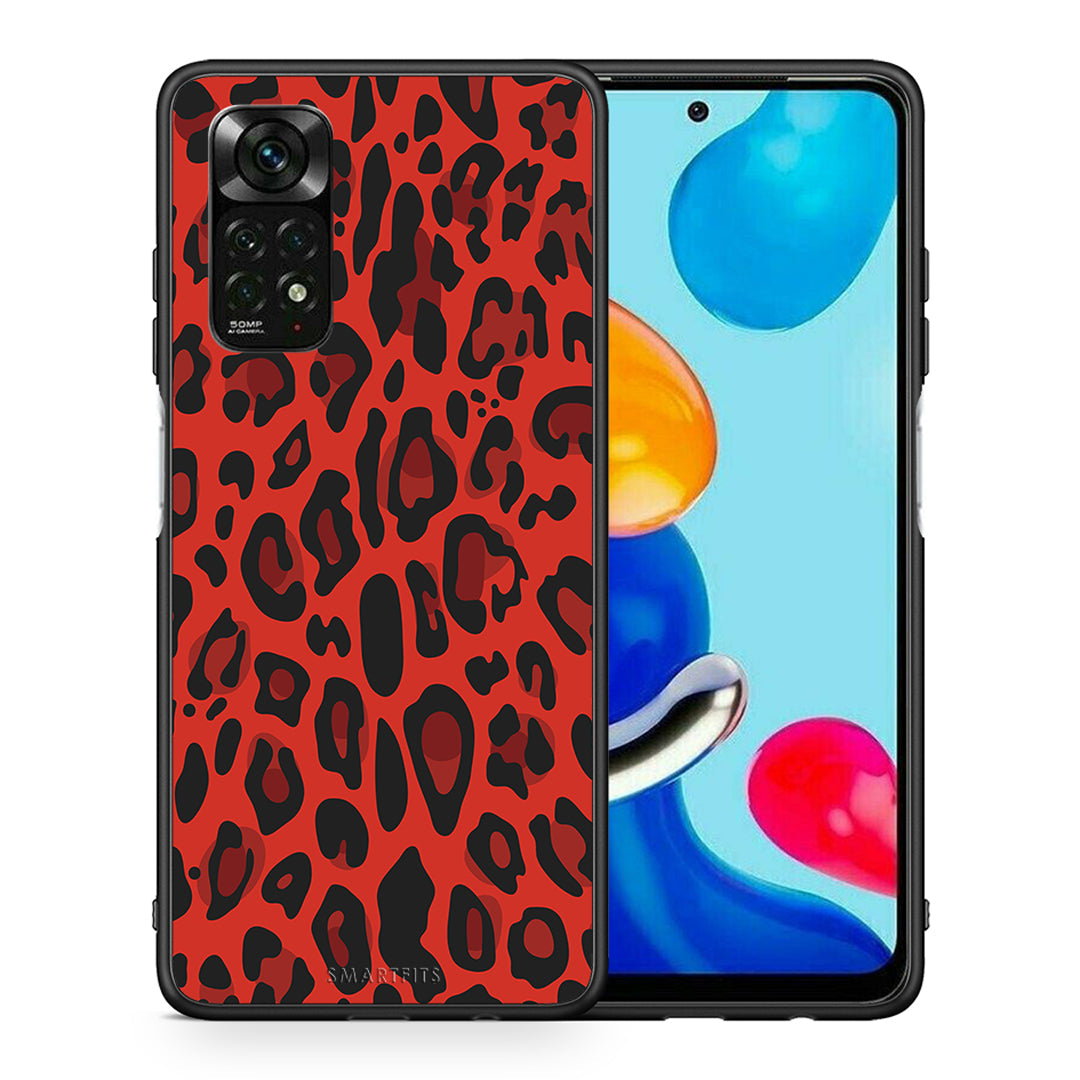 Θήκη Xiaomi Redmi Note 11 Pro 5G Red Leopard Animal από τη Smartfits με σχέδιο στο πίσω μέρος και μαύρο περίβλημα | Xiaomi Redmi Note 11 Pro 5G Red Leopard Animal case with colorful back and black bezels
