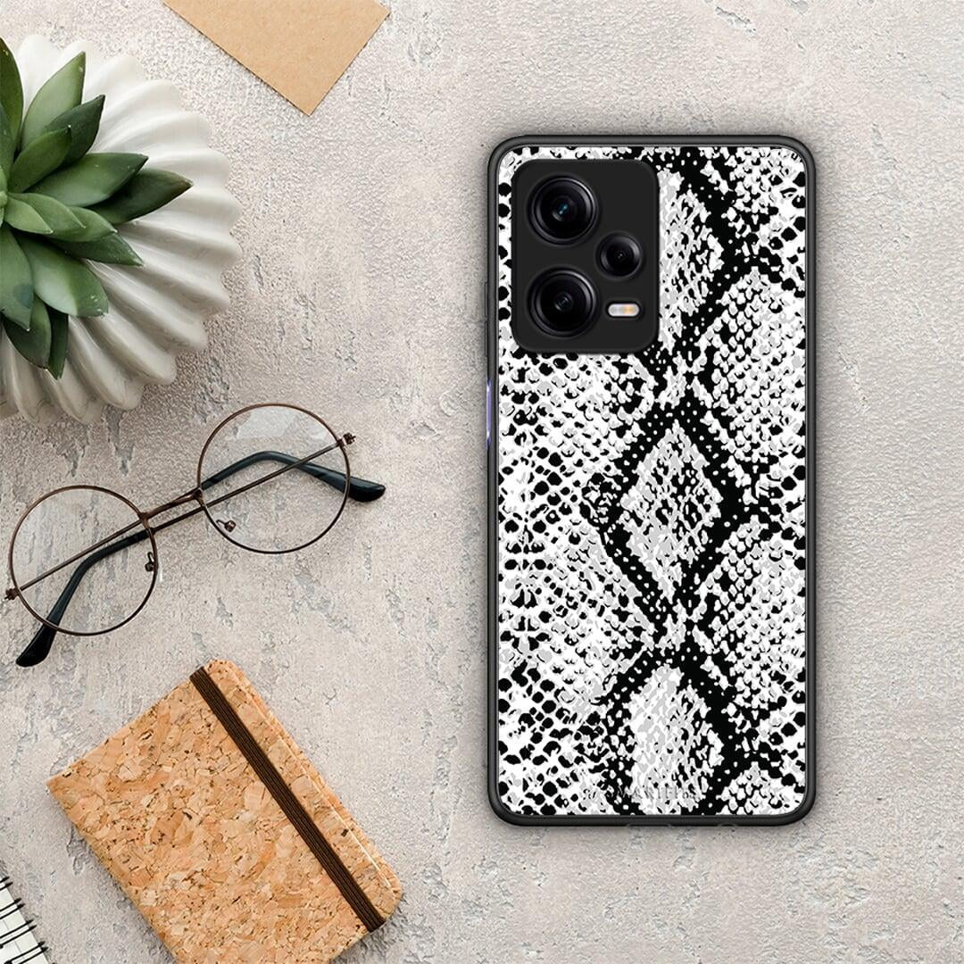 Θήκη Xiaomi Redmi Note 12 Pro 5G Animal White Snake από τη Smartfits με σχέδιο στο πίσω μέρος και μαύρο περίβλημα | Xiaomi Redmi Note 12 Pro 5G Animal White Snake Case with Colorful Back and Black Bezels