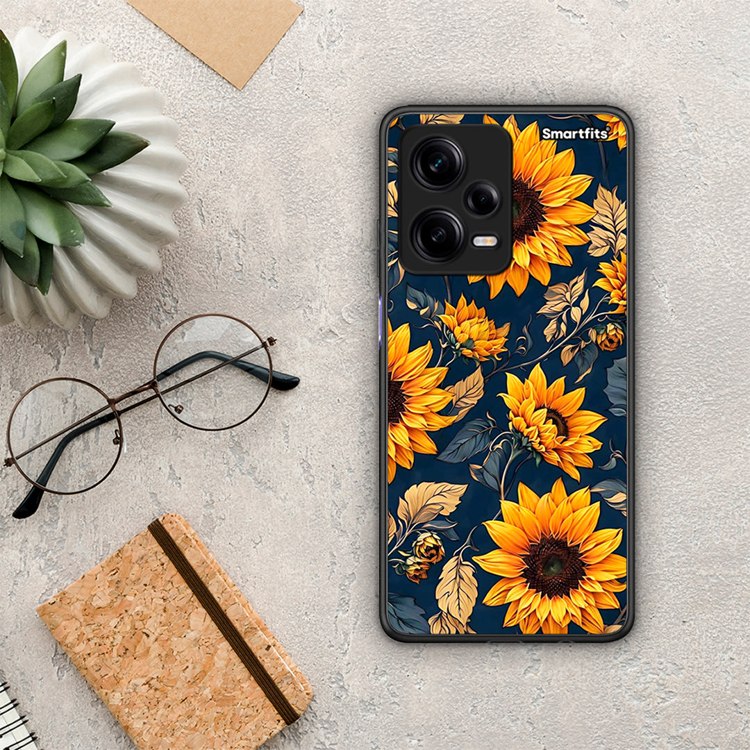 Θήκη Xiaomi Redmi Note 12 Pro 5G Autumn Sunflowers από τη Smartfits με σχέδιο στο πίσω μέρος και μαύρο περίβλημα | Xiaomi Redmi Note 12 Pro 5G Autumn Sunflowers Case with Colorful Back and Black Bezels