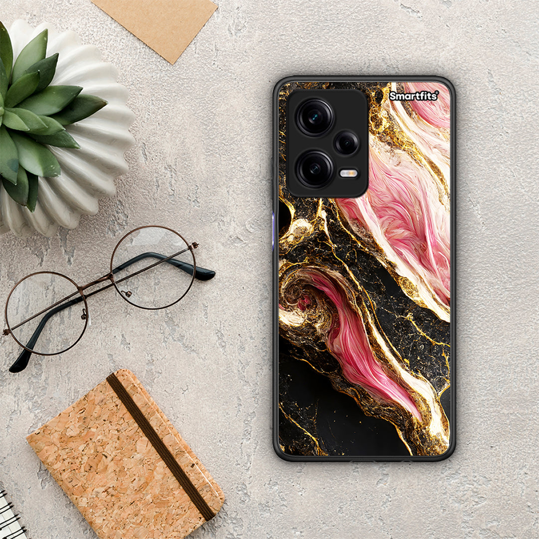 Θήκη Xiaomi Redmi Note 12 Pro 5G Glamorous Pink Marble από τη Smartfits με σχέδιο στο πίσω μέρος και μαύρο περίβλημα | Xiaomi Redmi Note 12 Pro 5G Glamorous Pink Marble Case with Colorful Back and Black Bezels
