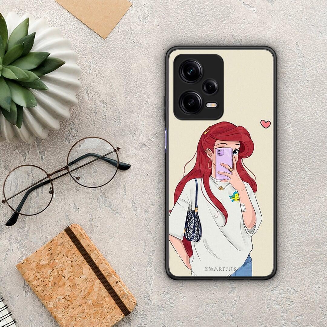 Θήκη Xiaomi Redmi Note 12 Pro 5G Walking Mermaid από τη Smartfits με σχέδιο στο πίσω μέρος και μαύρο περίβλημα | Xiaomi Redmi Note 12 Pro 5G Walking Mermaid Case with Colorful Back and Black Bezels