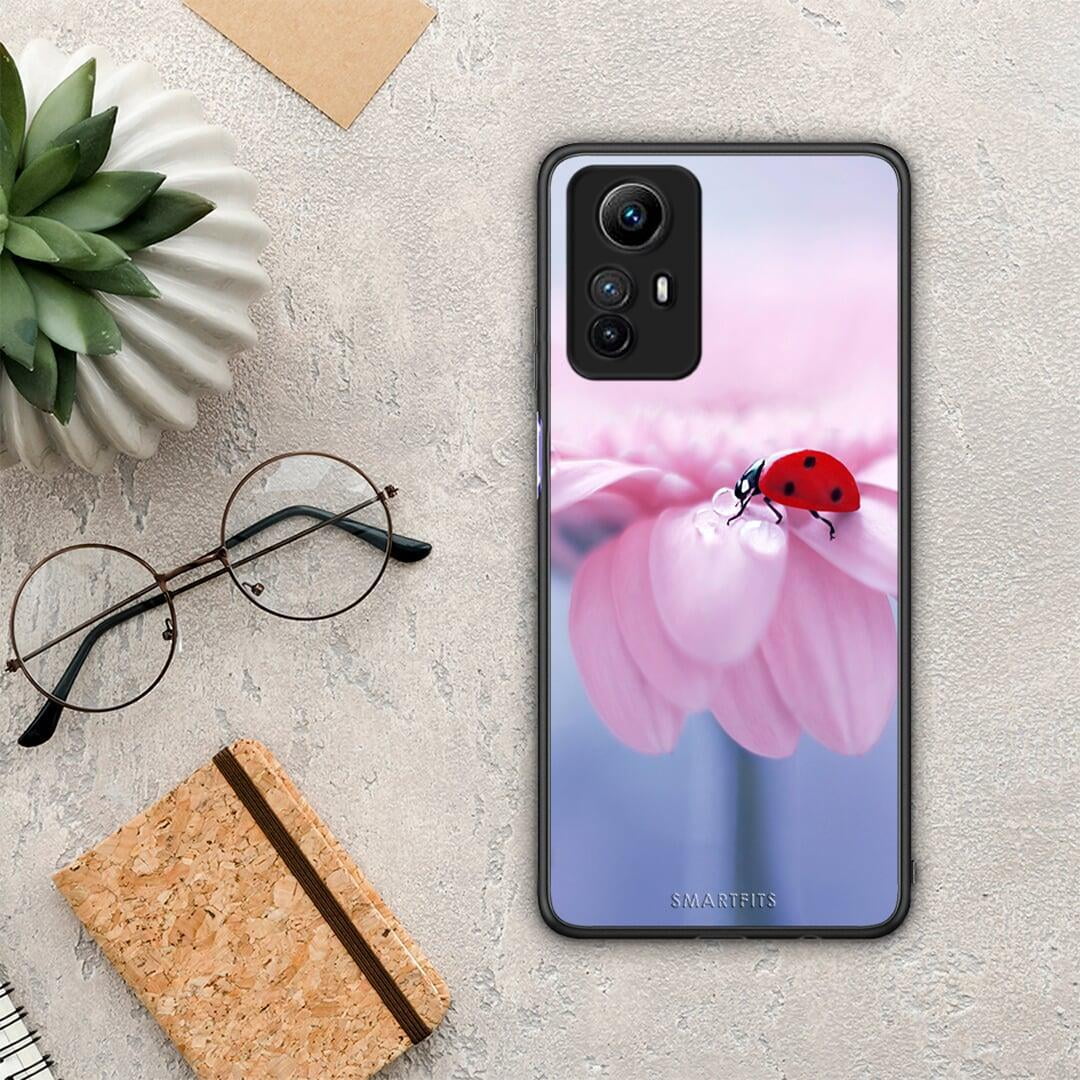 Θήκη Xiaomi Redmi Note 12S / Redmi K60 Pro Ladybug Flower από τη Smartfits με σχέδιο στο πίσω μέρος και μαύρο περίβλημα | Xiaomi Redmi Note 12S / Redmi K60 Pro Ladybug Flower Case with Colorful Back and Black Bezels