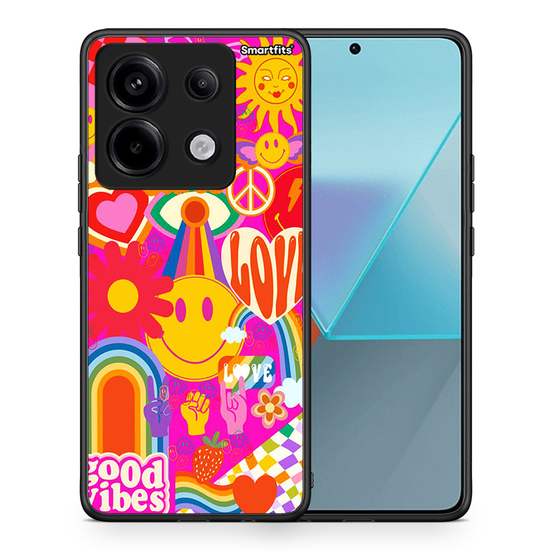 Θήκη Xiaomi Redmi Note 13 Pro 5G Hippie Love από τη Smartfits με σχέδιο στο πίσω μέρος και μαύρο περίβλημα | Xiaomi Redmi Note 13 Pro 5G Hippie Love case with colorful back and black bezels