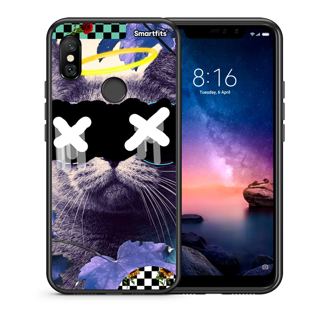 Θήκη Xiaomi Redmi Note 6 Pro Cat Collage από τη Smartfits με σχέδιο στο πίσω μέρος και μαύρο περίβλημα | Xiaomi Redmi Note 6 Pro Cat Collage case with colorful back and black bezels