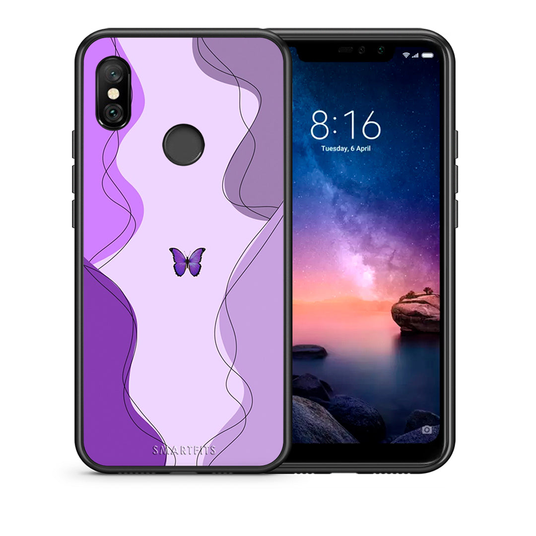 Θήκη Αγίου Βαλεντίνου Xiaomi Redmi Note 6 Pro Purple Mariposa από τη Smartfits με σχέδιο στο πίσω μέρος και μαύρο περίβλημα | Xiaomi Redmi Note 6 Pro Purple Mariposa case with colorful back and black bezels