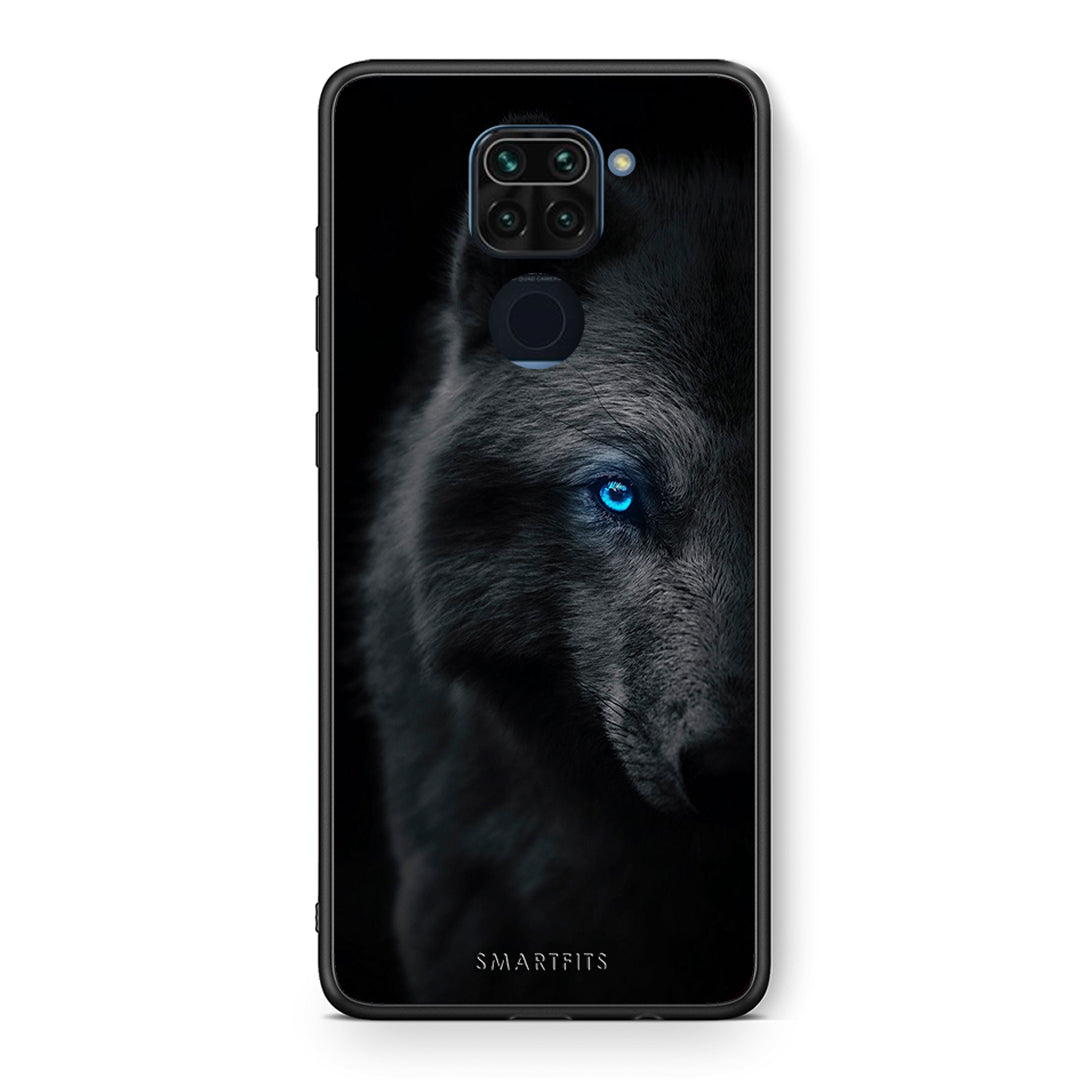 Θήκη Xiaomi Redmi Note 9 Dark Wolf από τη Smartfits με σχέδιο στο πίσω μέρος και μαύρο περίβλημα | Xiaomi Redmi Note 9 Dark Wolf case with colorful back and black bezels
