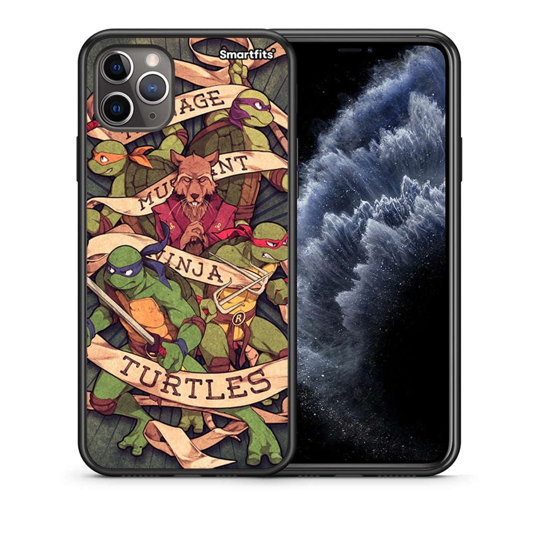 Θήκη iPhone 11 Pro Ninja Turtles από τη Smartfits με σχέδιο στο πίσω μέρος και μαύρο περίβλημα | iPhone 11 Pro Ninja Turtles case with colorful back and black bezels