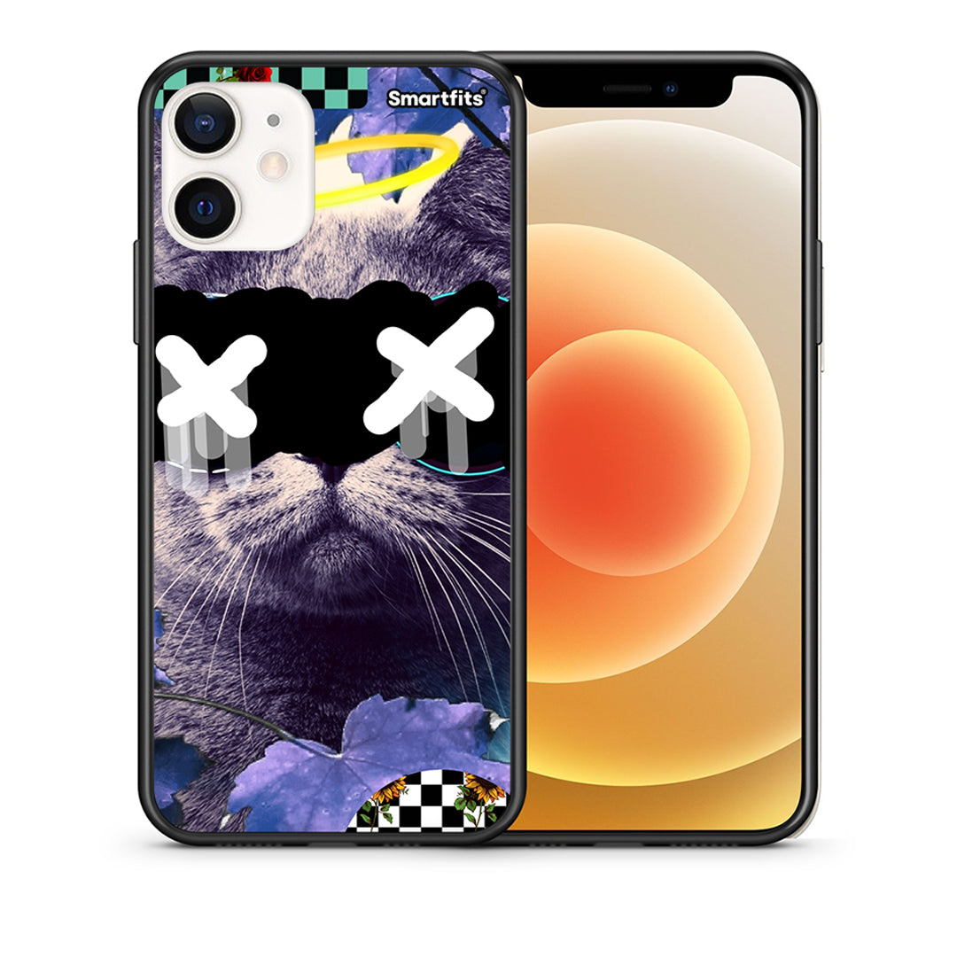 Θήκη iPhone 12 Mini Cat Collage από τη Smartfits με σχέδιο στο πίσω μέρος και μαύρο περίβλημα | iPhone 12 Mini Cat Collage case with colorful back and black bezels