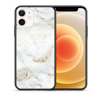 Thumbnail for Θήκη iPhone 12 Mini White Gold Marble από τη Smartfits με σχέδιο στο πίσω μέρος και μαύρο περίβλημα | iPhone 12 Mini White Gold Marble case with colorful back and black bezels