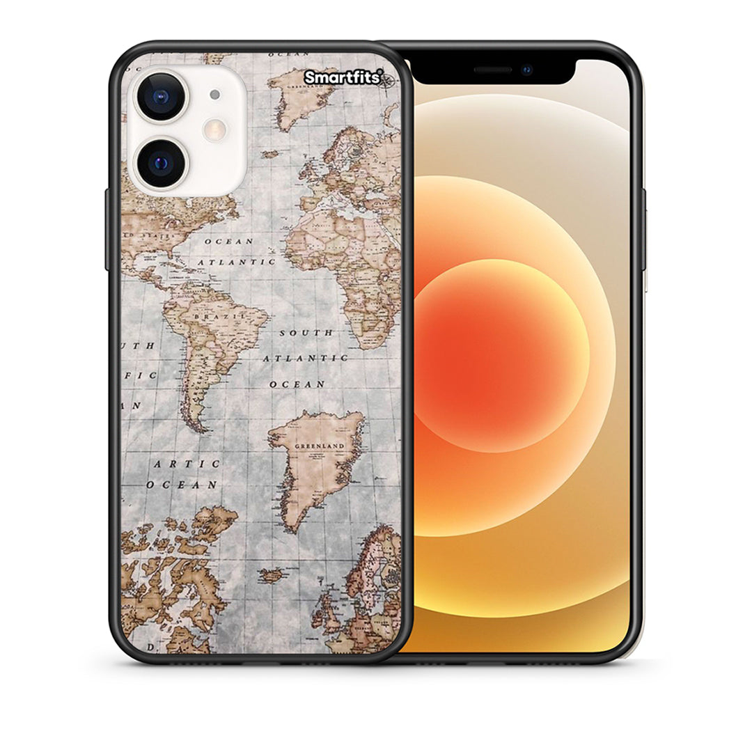 Θήκη iPhone 12 Mini World Map από τη Smartfits με σχέδιο στο πίσω μέρος και μαύρο περίβλημα | iPhone 12 Mini World Map case with colorful back and black bezels