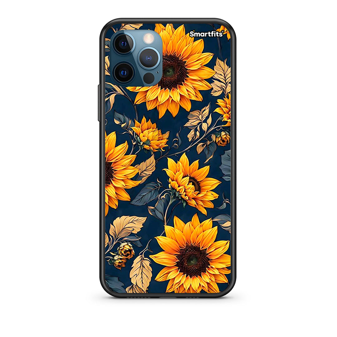 iPhone 12 Pro Max Autumn Sunflowers Θήκη από τη Smartfits με σχέδιο στο πίσω μέρος και μαύρο περίβλημα | Smartphone case with colorful back and black bezels by Smartfits