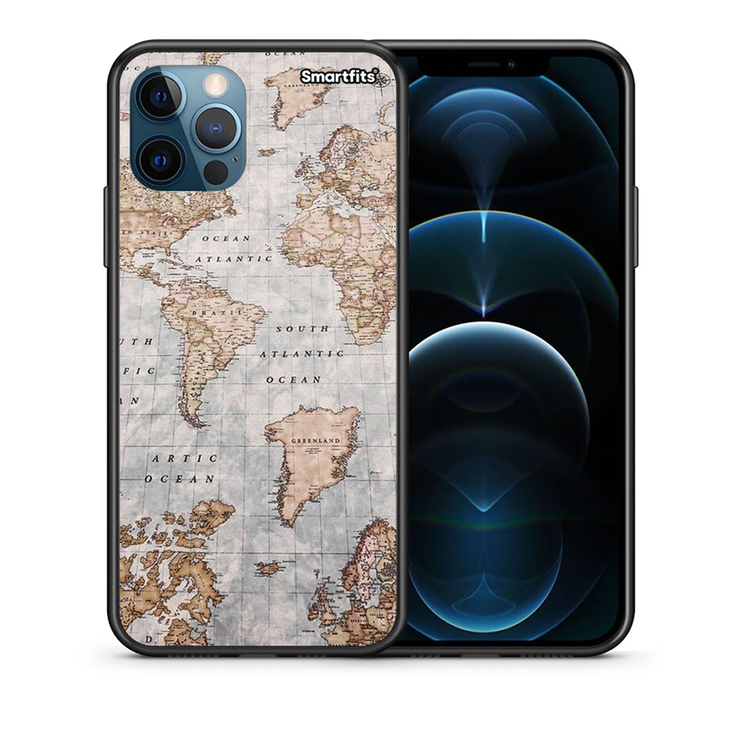 Θήκη iPhone 12 Pro Max World Map από τη Smartfits με σχέδιο στο πίσω μέρος και μαύρο περίβλημα | iPhone 12 Pro Max World Map case with colorful back and black bezels