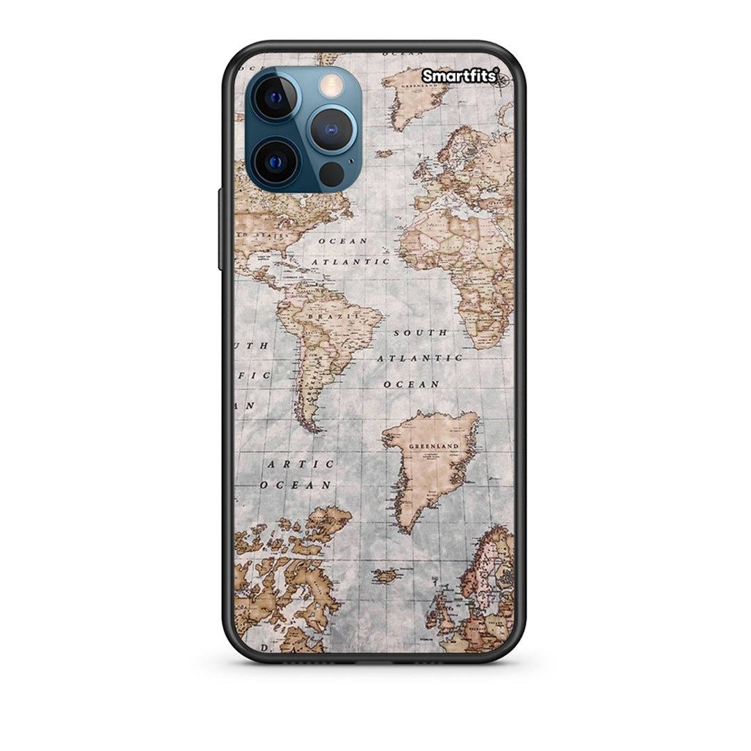iPhone 12 Pro Max World Map Θήκη από τη Smartfits με σχέδιο στο πίσω μέρος και μαύρο περίβλημα | Smartphone case with colorful back and black bezels by Smartfits