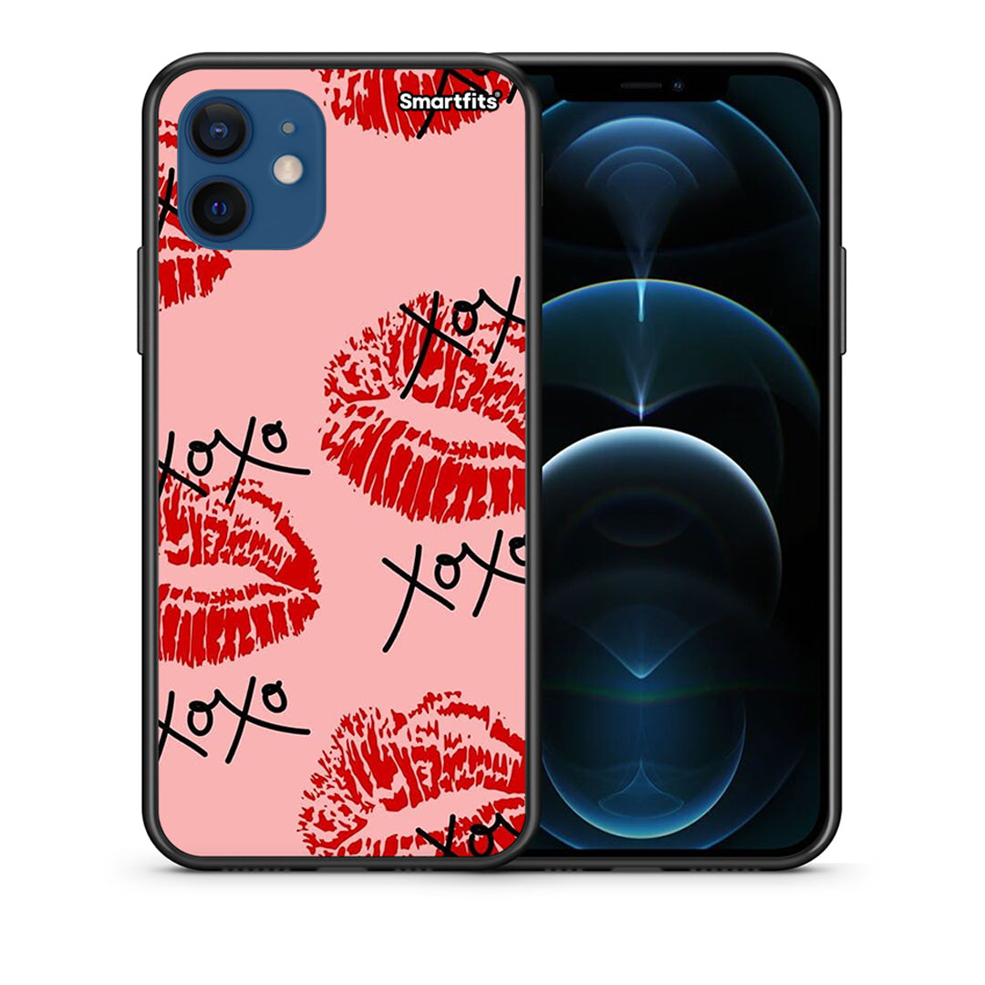 Θήκη iPhone 12 Pro XOXO Lips από τη Smartfits με σχέδιο στο πίσω μέρος και μαύρο περίβλημα | iPhone 12 Pro XOXO Lips case with colorful back and black bezels