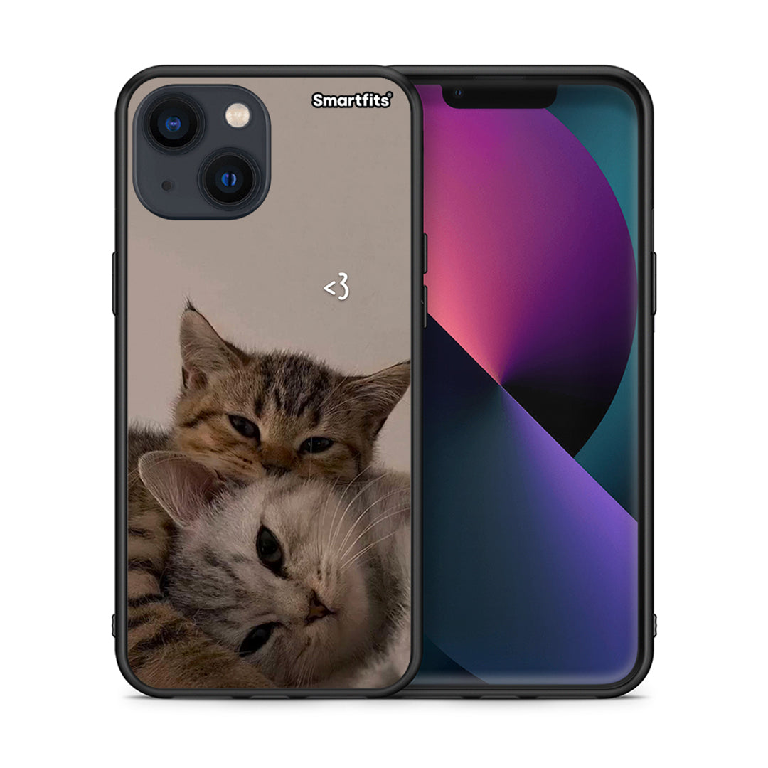 Θήκη iPhone 13 Cats In Love από τη Smartfits με σχέδιο στο πίσω μέρος και μαύρο περίβλημα | iPhone 13 Cats In Love case with colorful back and black bezels