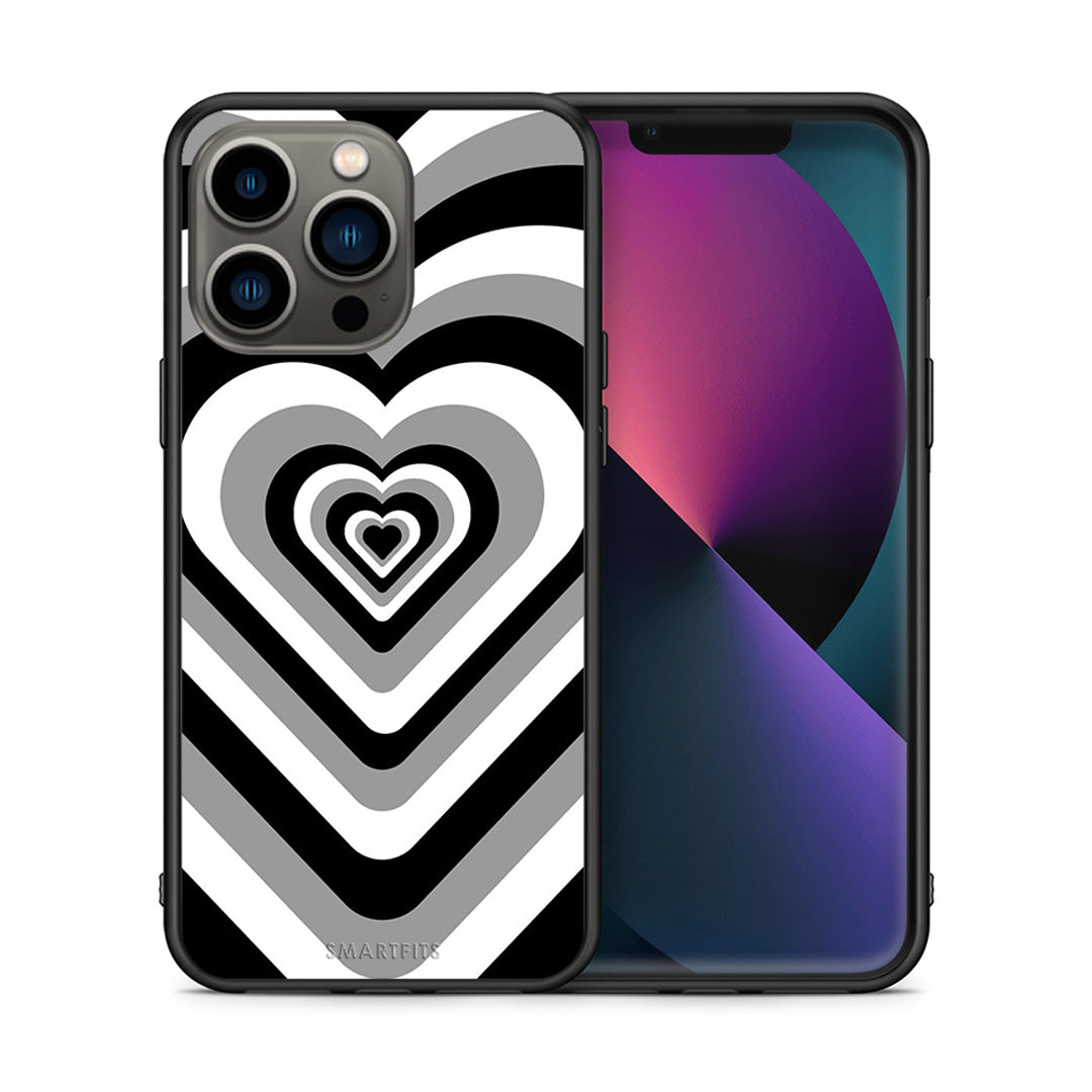 Θήκη iPhone 13 Pro Black Hearts από τη Smartfits με σχέδιο στο πίσω μέρος και μαύρο περίβλημα | iPhone 13 Pro Black Hearts case with colorful back and black bezels