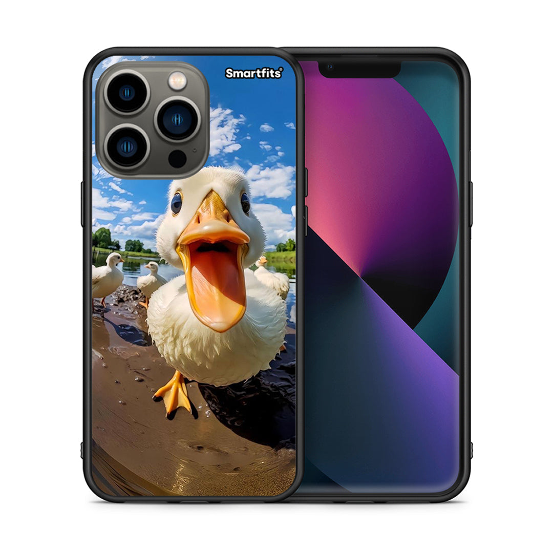 Θήκη iPhone 13 Pro Duck Face από τη Smartfits με σχέδιο στο πίσω μέρος και μαύρο περίβλημα | iPhone 13 Pro Duck Face case with colorful back and black bezels