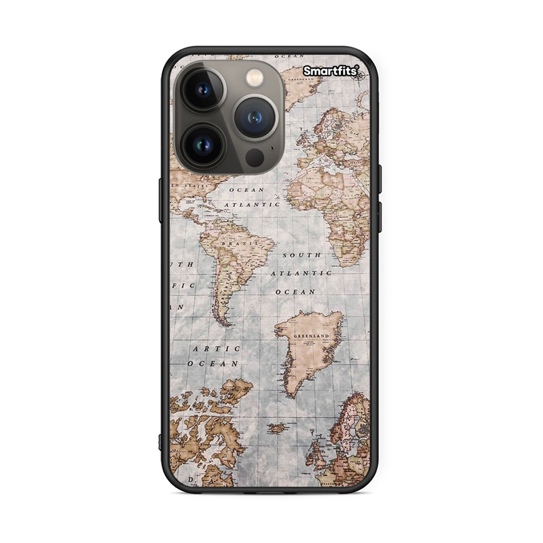 iPhone 13 Pro Max World Map Θήκη από τη Smartfits με σχέδιο στο πίσω μέρος και μαύρο περίβλημα | Smartphone case with colorful back and black bezels by Smartfits